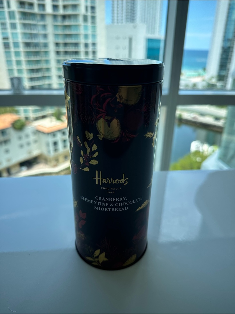 Harrods Burgundy Gold Decorative Tin Empty Collectible Gift Storage